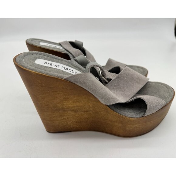Steve Madden Womens Suede Platform Wedge Sandals Size 8 Grey Crisscross Strap - Picture 7 of 12